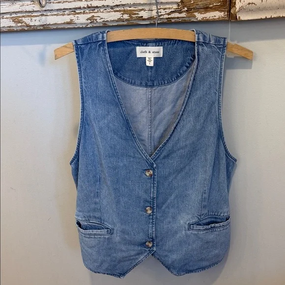 Evereve Cloth And Stone Seamed Denim Vest Size Large - Picture 4 of 8